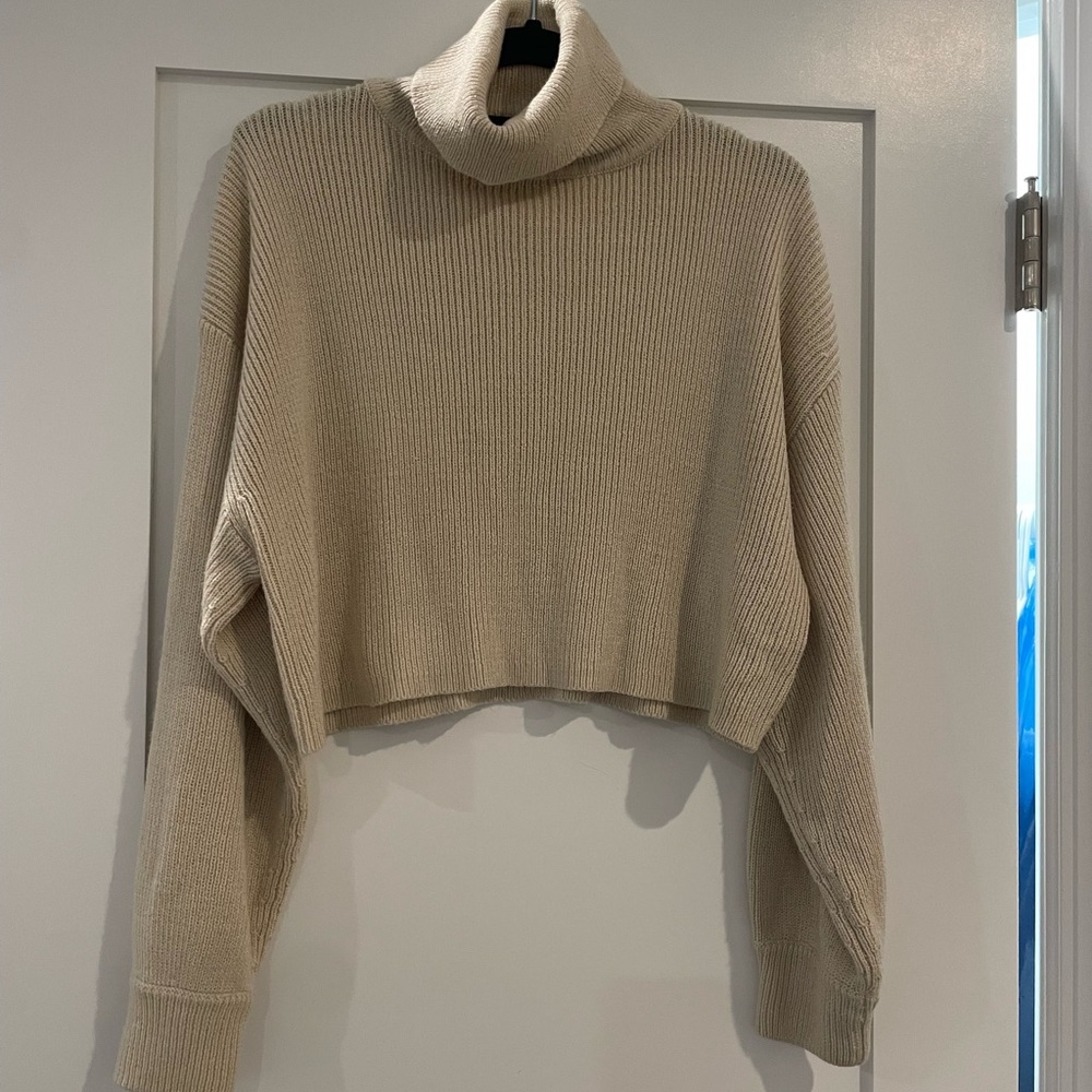 H&M Cropped Turtleneck Tan Sweater